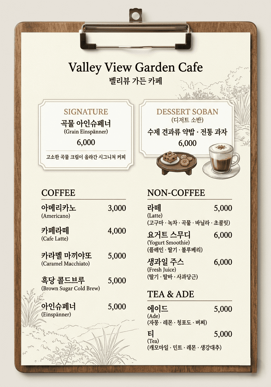 수락잔잔 카페 메뉴 대표 이미지